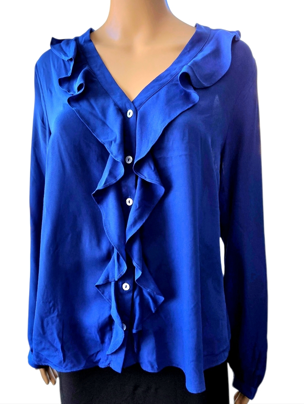 Cleo Royal Blue Ruffle Button-Down Blouse